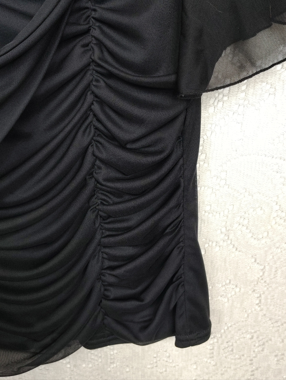 Metaphor Black Ruched Drape Top with Rhinestone Accent - Picture 11 of 14